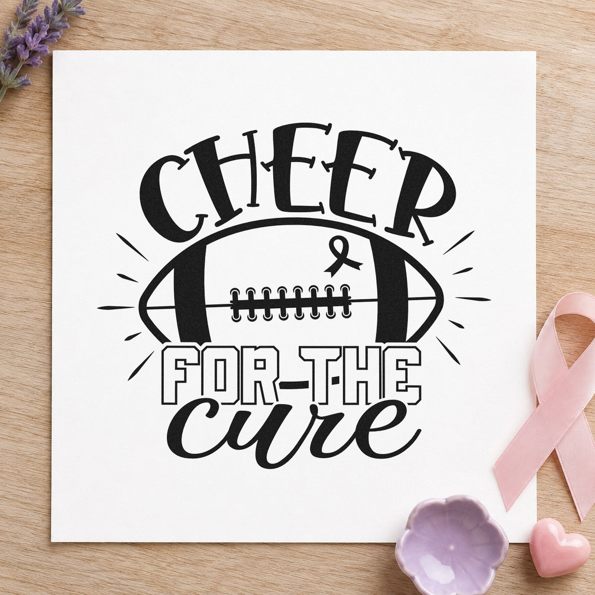 Cheer for the Cure craft stamp in black ink on cardstock, an easy option for scrapbook game pages.