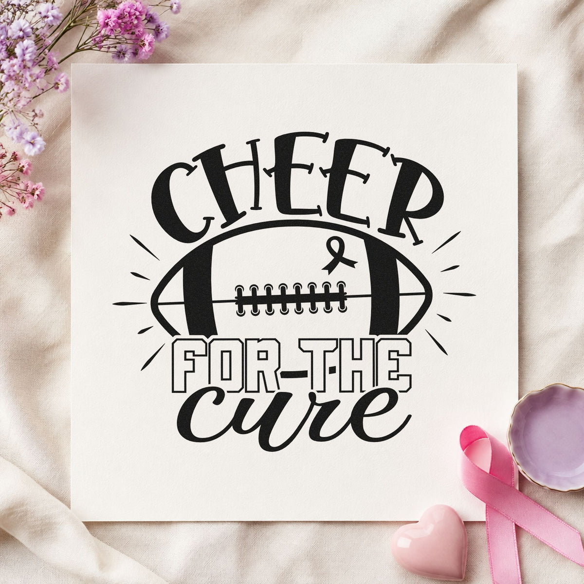 Cheer for the Cure rubber stamp shown in black ink, stamped for projects such as program insert sheets.