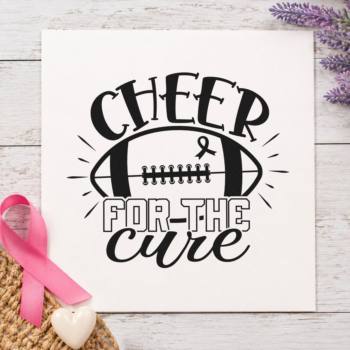 Cheer for the Cure rubber stamp printed in black ink, ready for pink-out night cards and similar paper crafts.