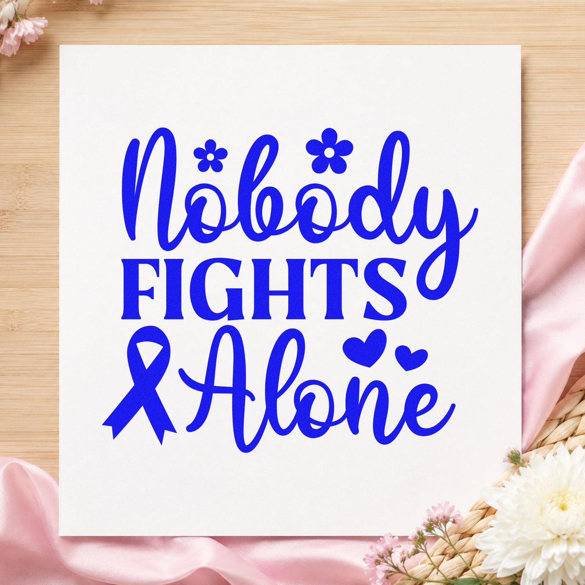Nobody Fights Alone craft stamp in blue ink on cardstock, an easy option for hard-days journals.