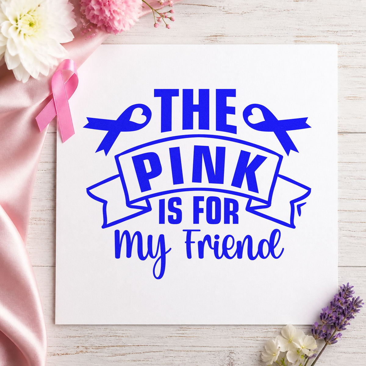 Pink Is for My Friend craft stamp in blue ink on cardstock, an easy option for lunch date notes.
