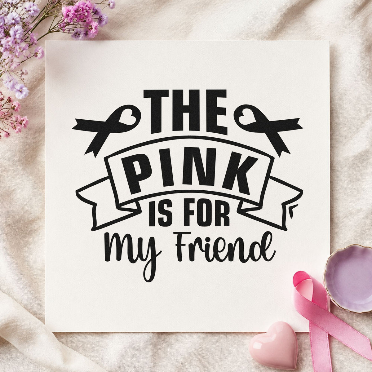 Pink Is for My Friend rubber stamp printed in black ink, ready for friendship cards and similar paper crafts.