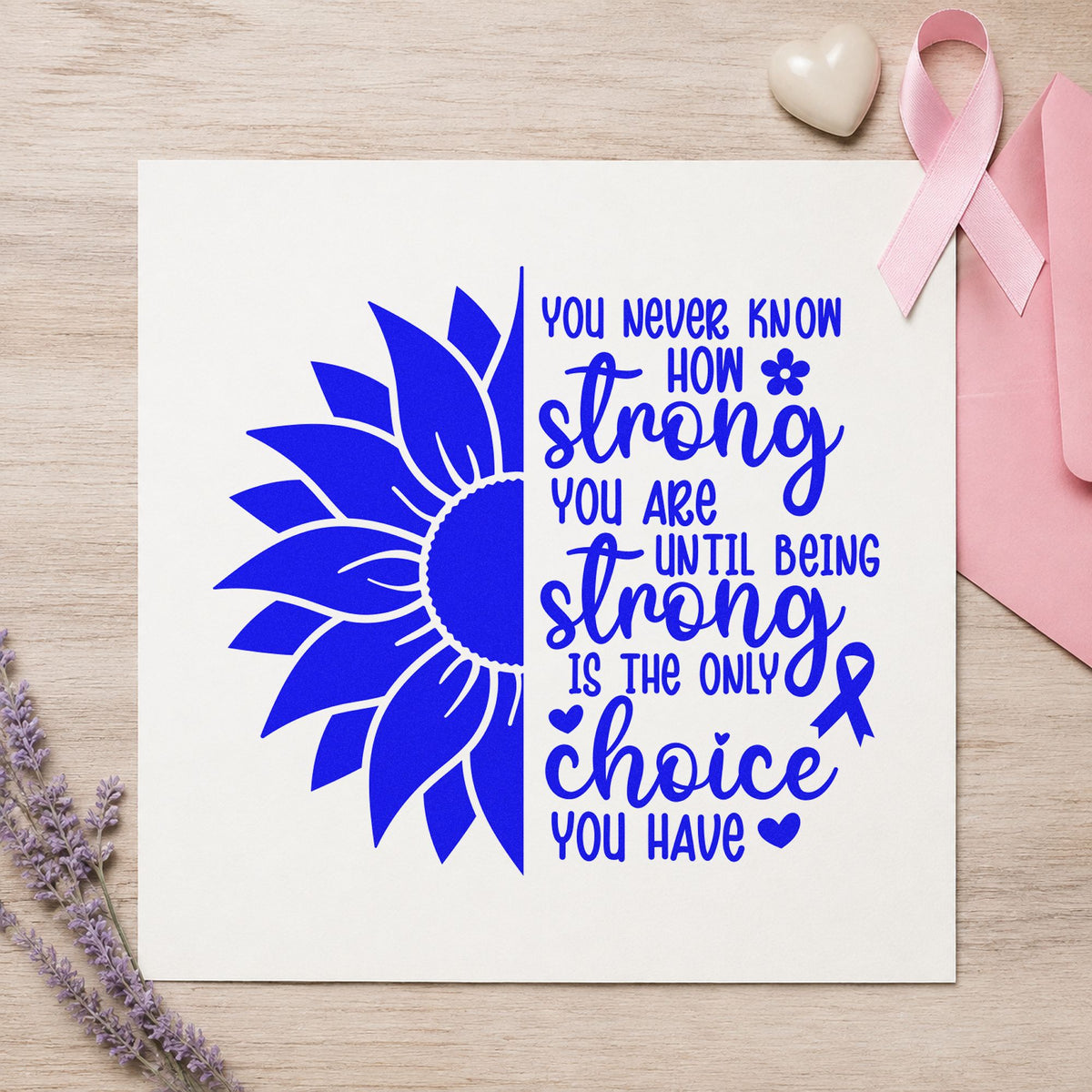 Strong Is the Only Choice craft stamp imprinted in blue ink on paper, a design suited to support group handouts.