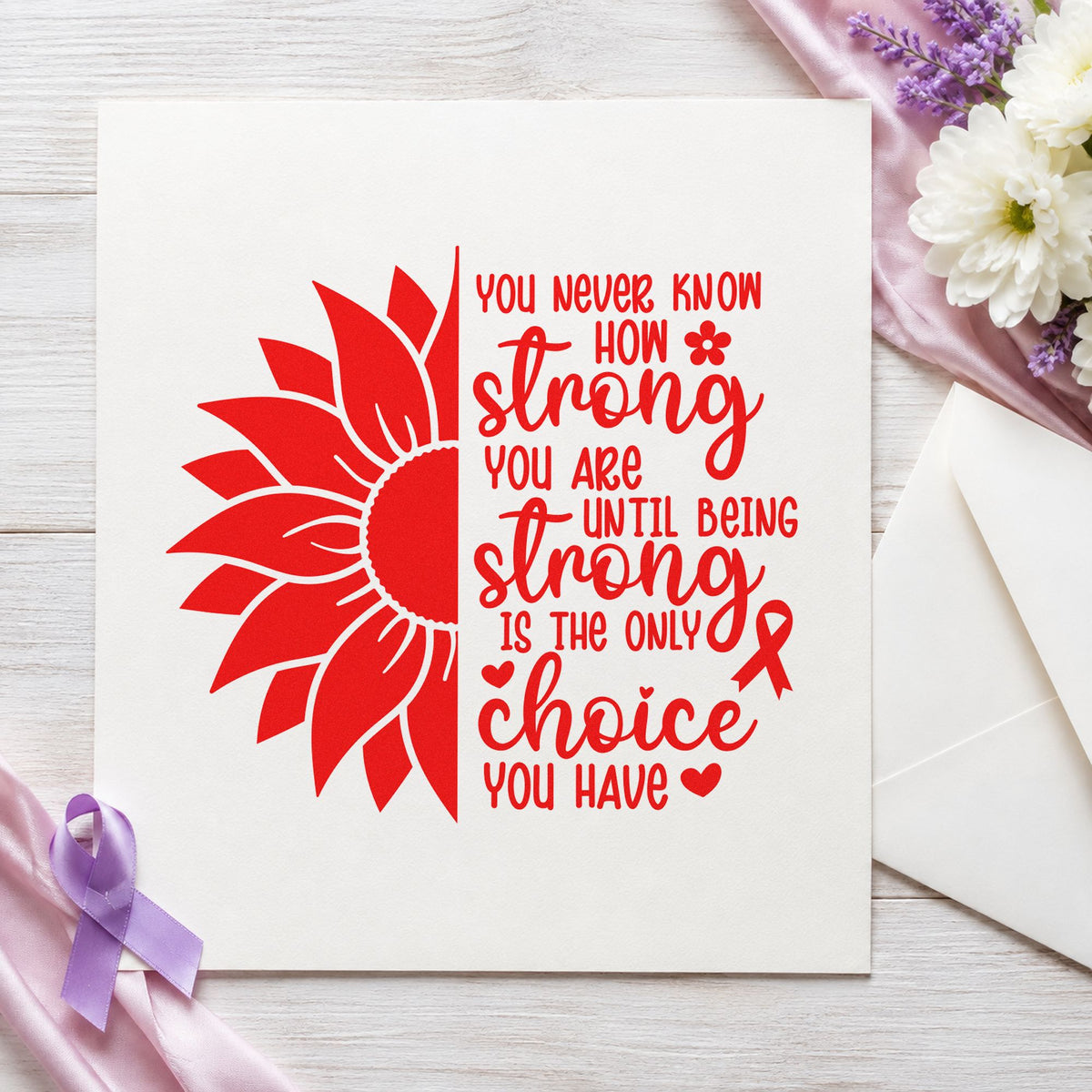 Strong Is the Only Choice rubber stamp shown in red ink, stamped for projects such as tote bag printing.