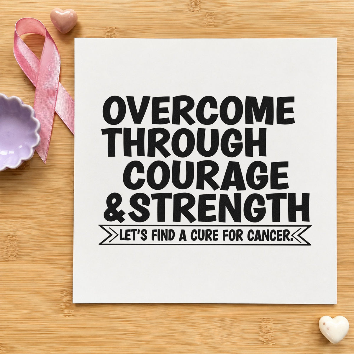 Overcome Through Courage rubber stamp printed in black ink, ready for scrapbook milestone pages and similar paper crafts.