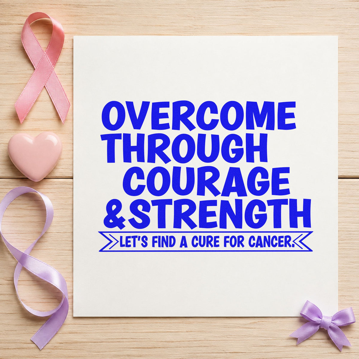 Overcome Through Courage craft stamp in blue ink on cardstock, an easy option for survivor gift tags.