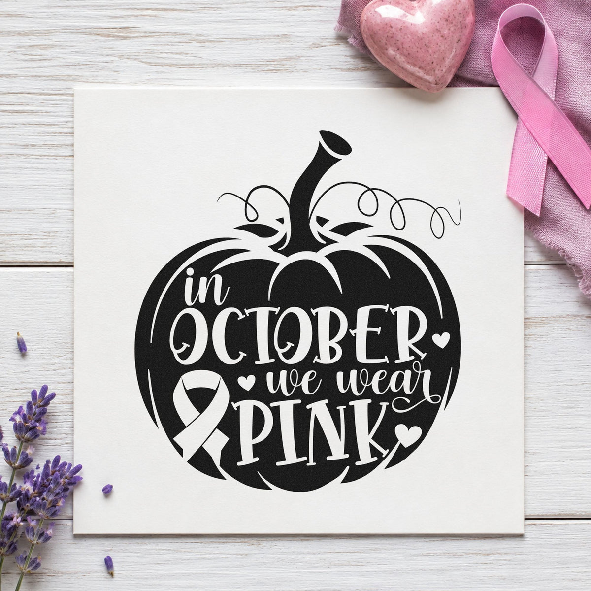 October Pink Pumpkin rubber stamp printed in black ink, ready for bake sale tags and similar paper crafts.