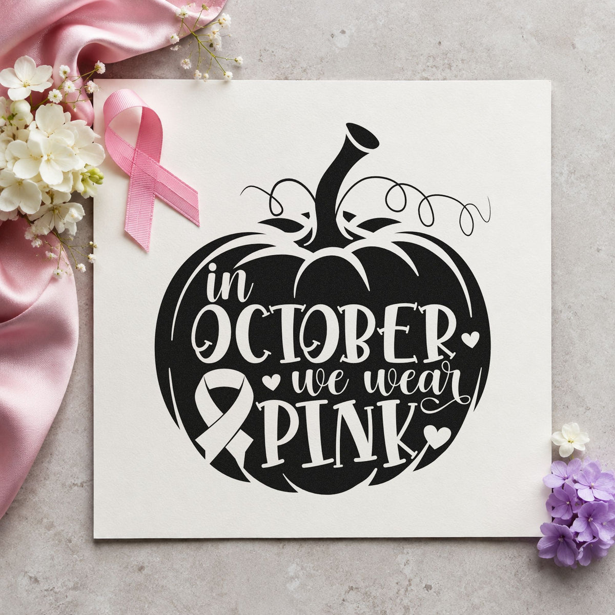 October Pink Pumpkin rubber stamp printed in black ink, ready for autumn pink cards and similar paper crafts.