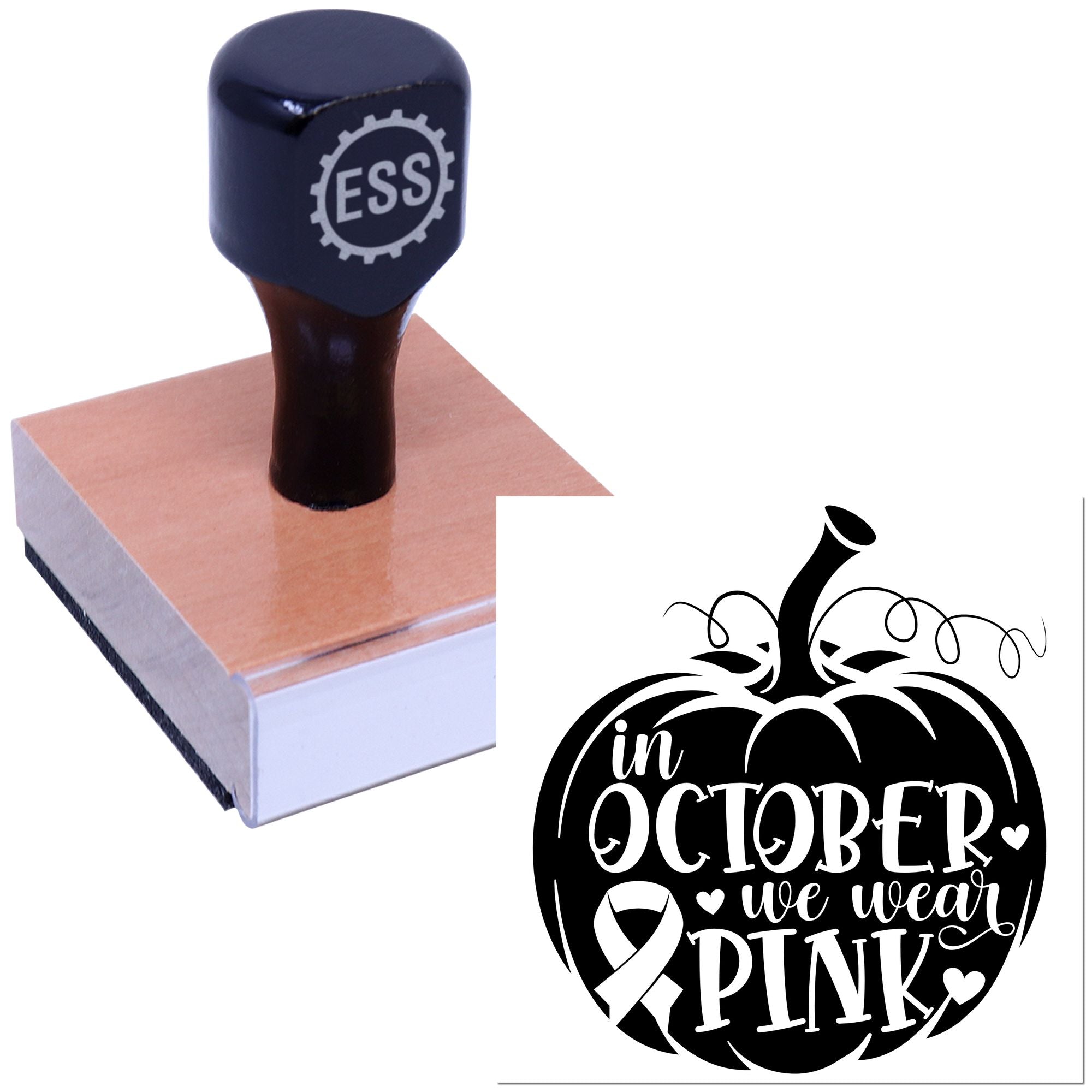 Pink Ribbon Pumpkin Craft Rubber Stamp