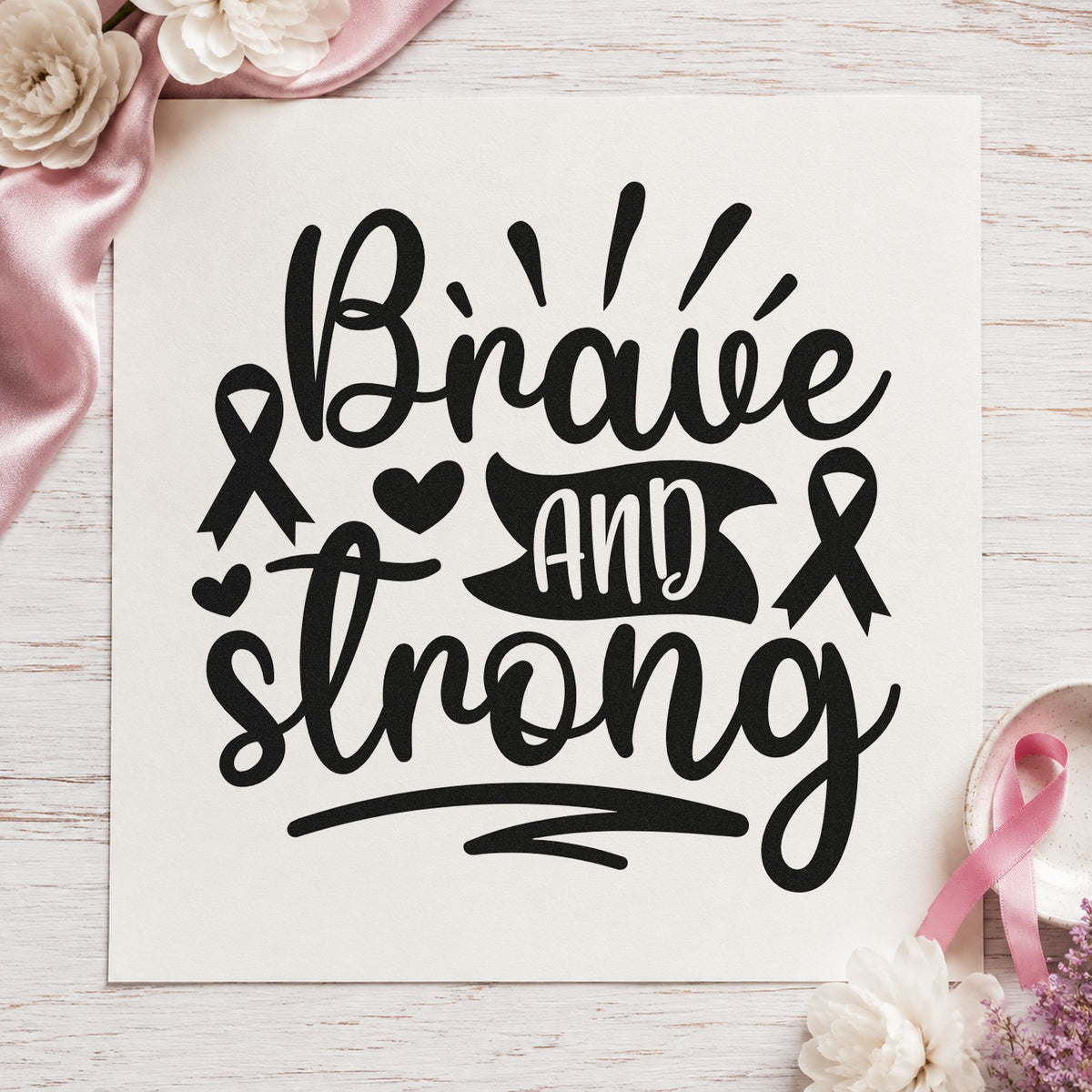 Brave and Strong Ribbons rubber stamp printed in black ink, ready for kids' coloring cards and similar paper crafts.