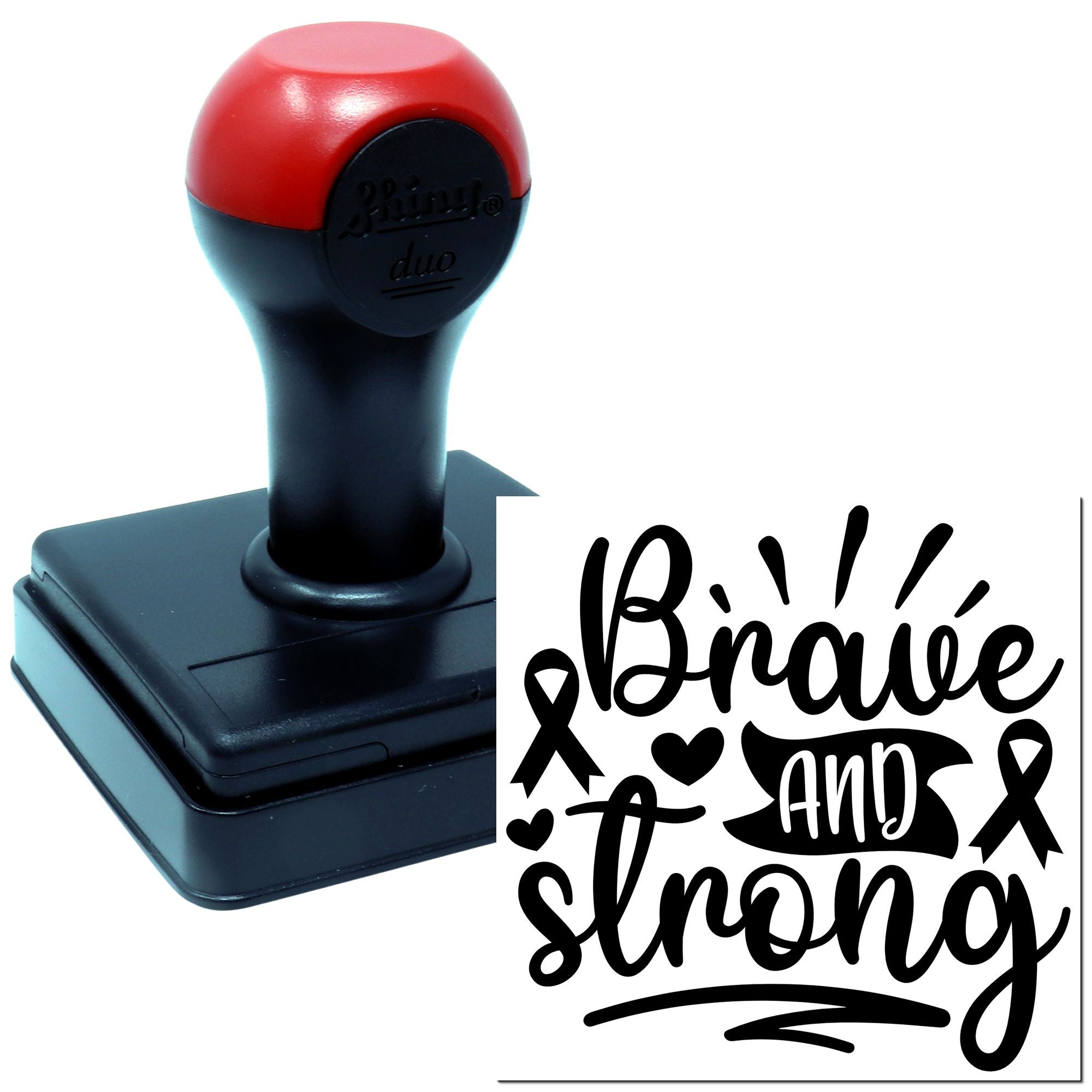 Duo Brave Strong Ribbon Heart Design Hand Stamp