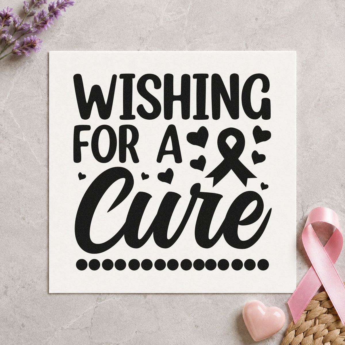 Wishing for a Cure craft stamp imprint in black ink on a handmade project, one idea being wish jar crafts.
