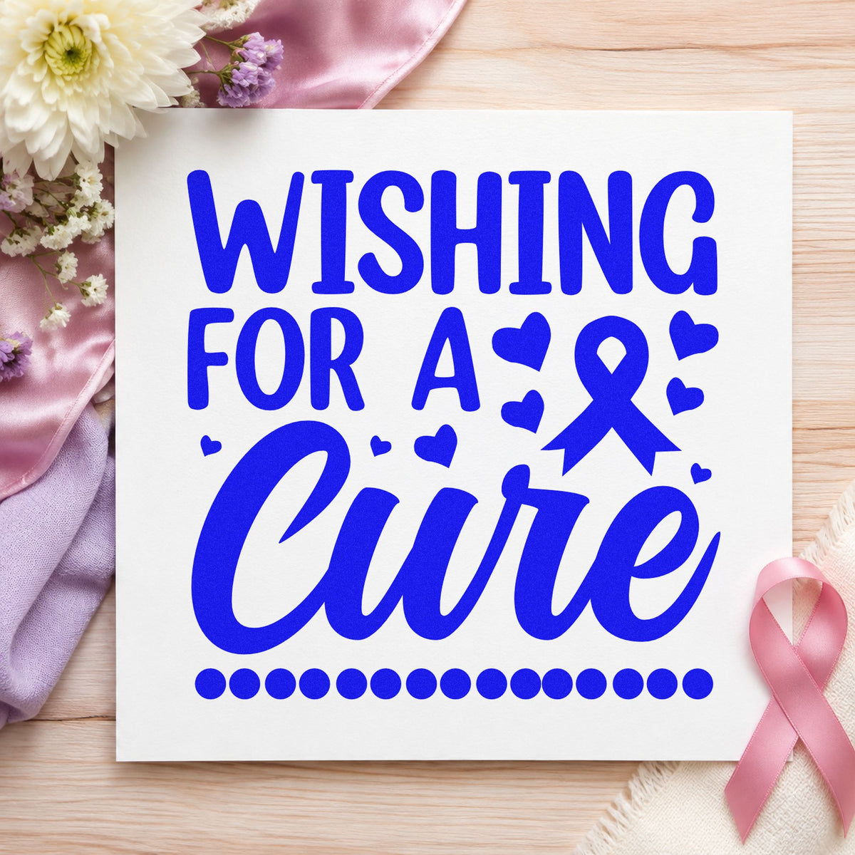 Wishing for a Cure craft stamp in blue ink on cardstock, an easy option for donation envelope labels.