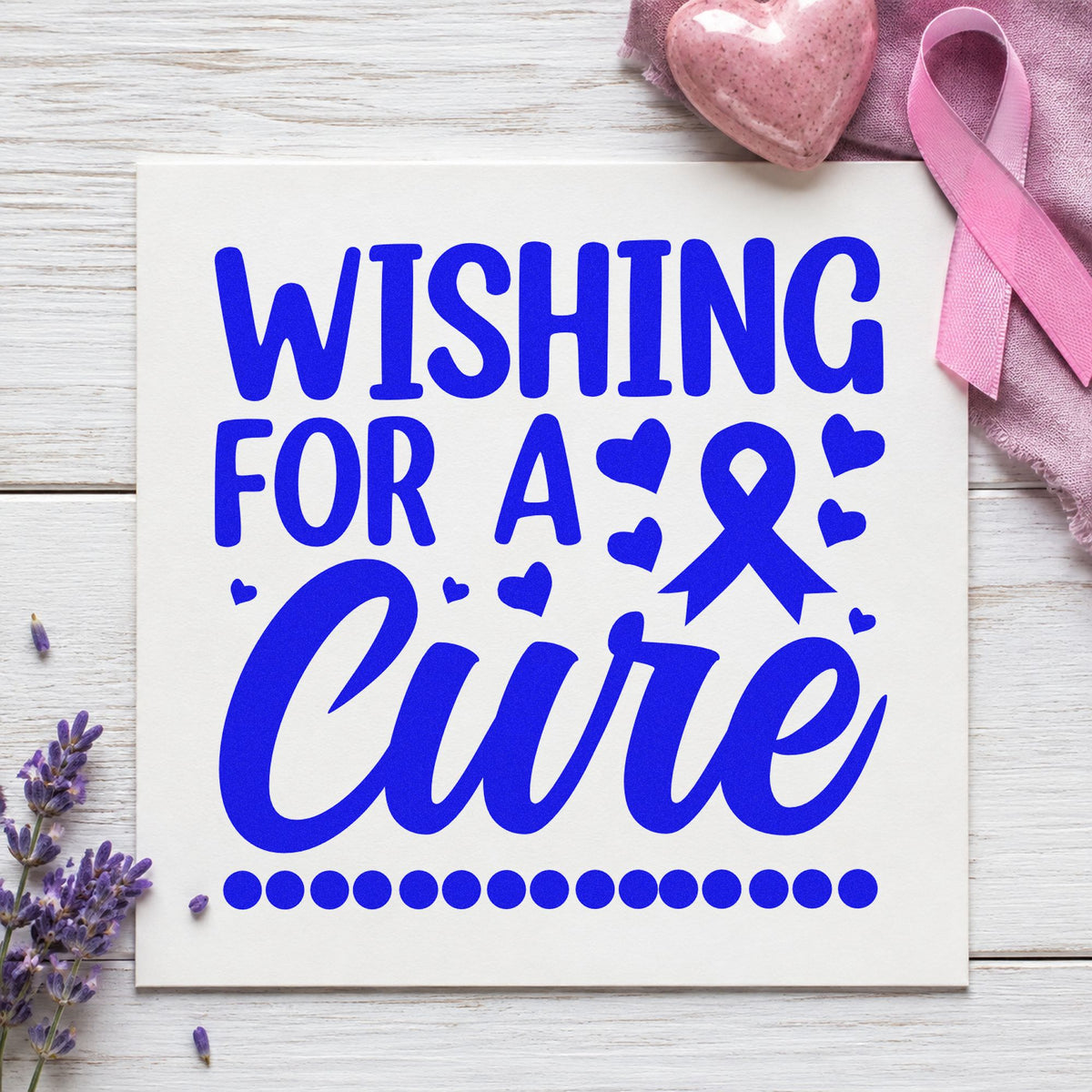 Wishing for a Cure craft stamp imprinted in blue ink on paper, a design suited to memorial keepsakes.