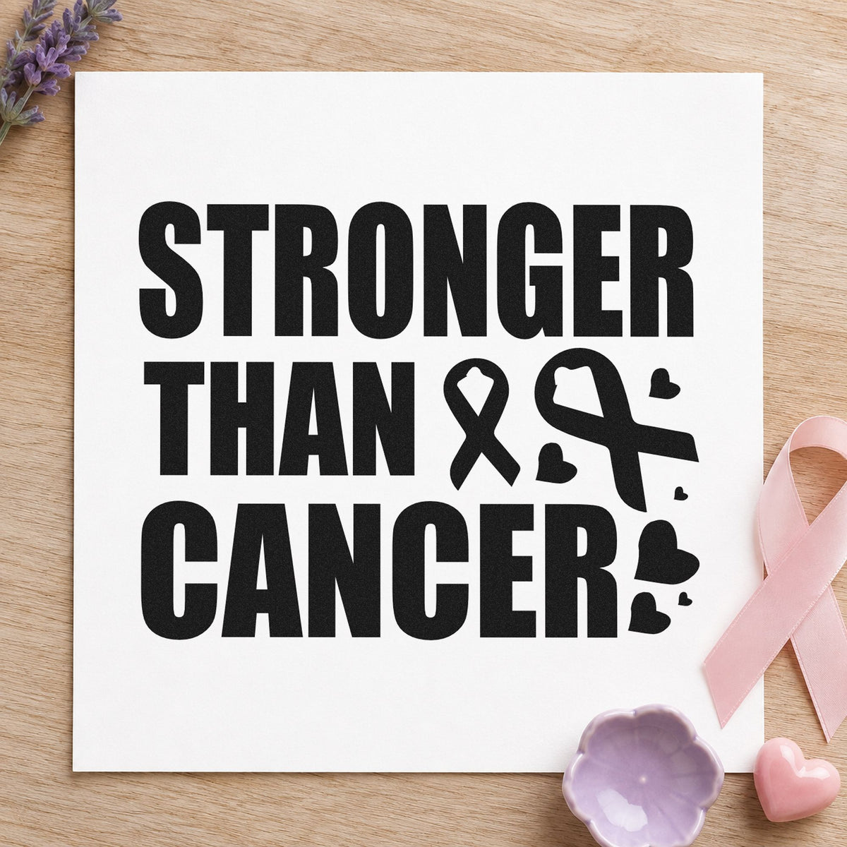 Stronger Than Cancer rubber stamp printed in black ink, ready for scrapbook milestone pages and similar paper crafts.
