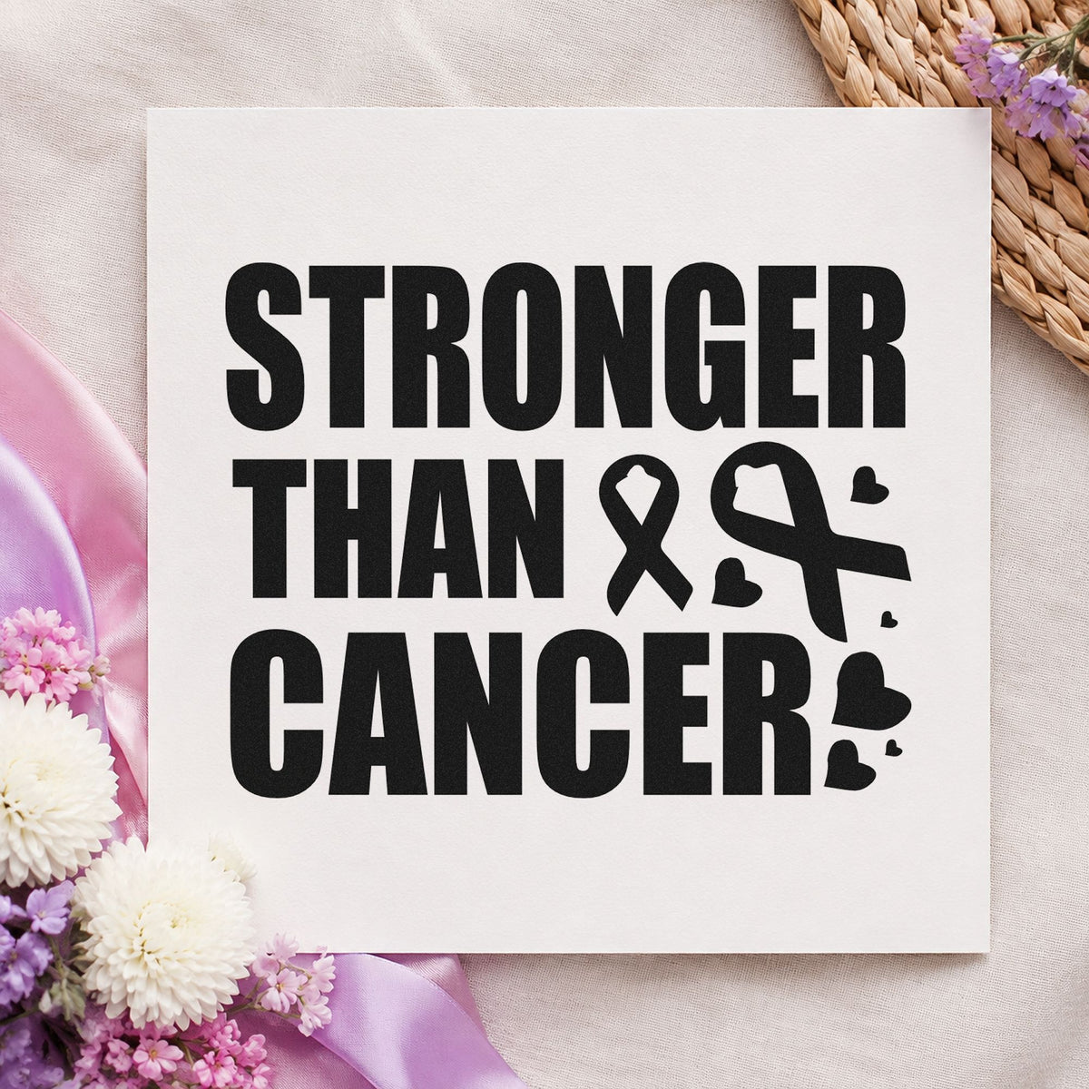 Stronger Than Cancer rubber stamp printed in black ink, ready for stronger cards and similar paper crafts.