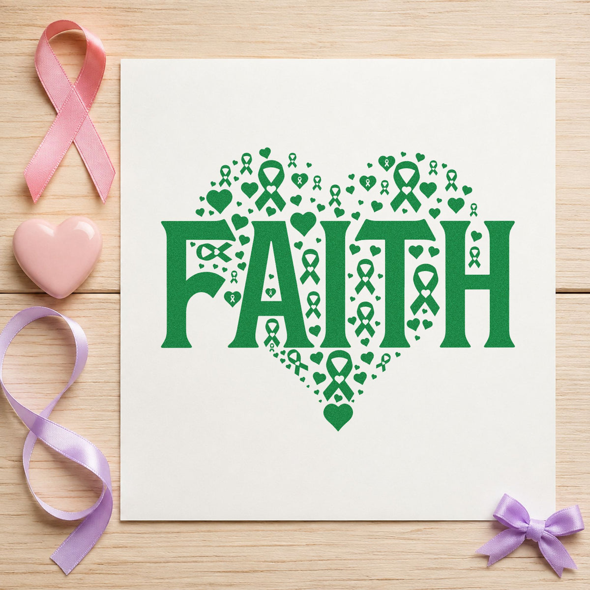 Faith Awareness Heart craft stamp in green ink on cardstock, an easy option for church awareness sunday.