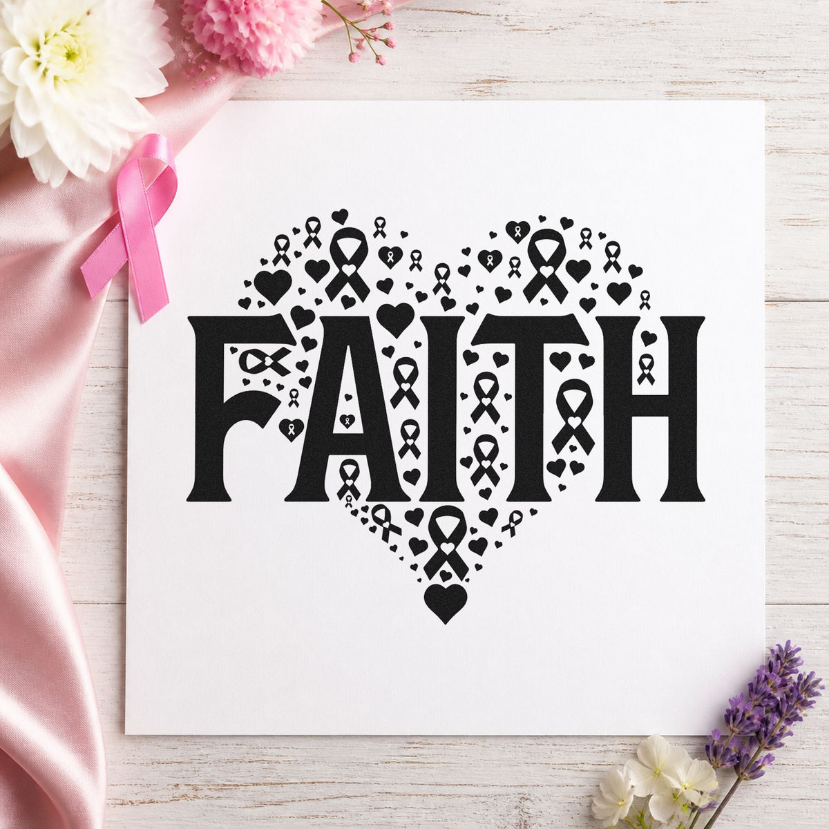 Faith Awareness Heart craft stamp imprint in black ink on a handmade project, one idea being prayer journal covers.