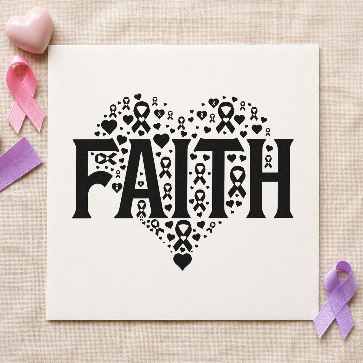 Faith Awareness Heart rubber stamp printed in black ink, ready for women's ministry gifts and similar paper crafts.