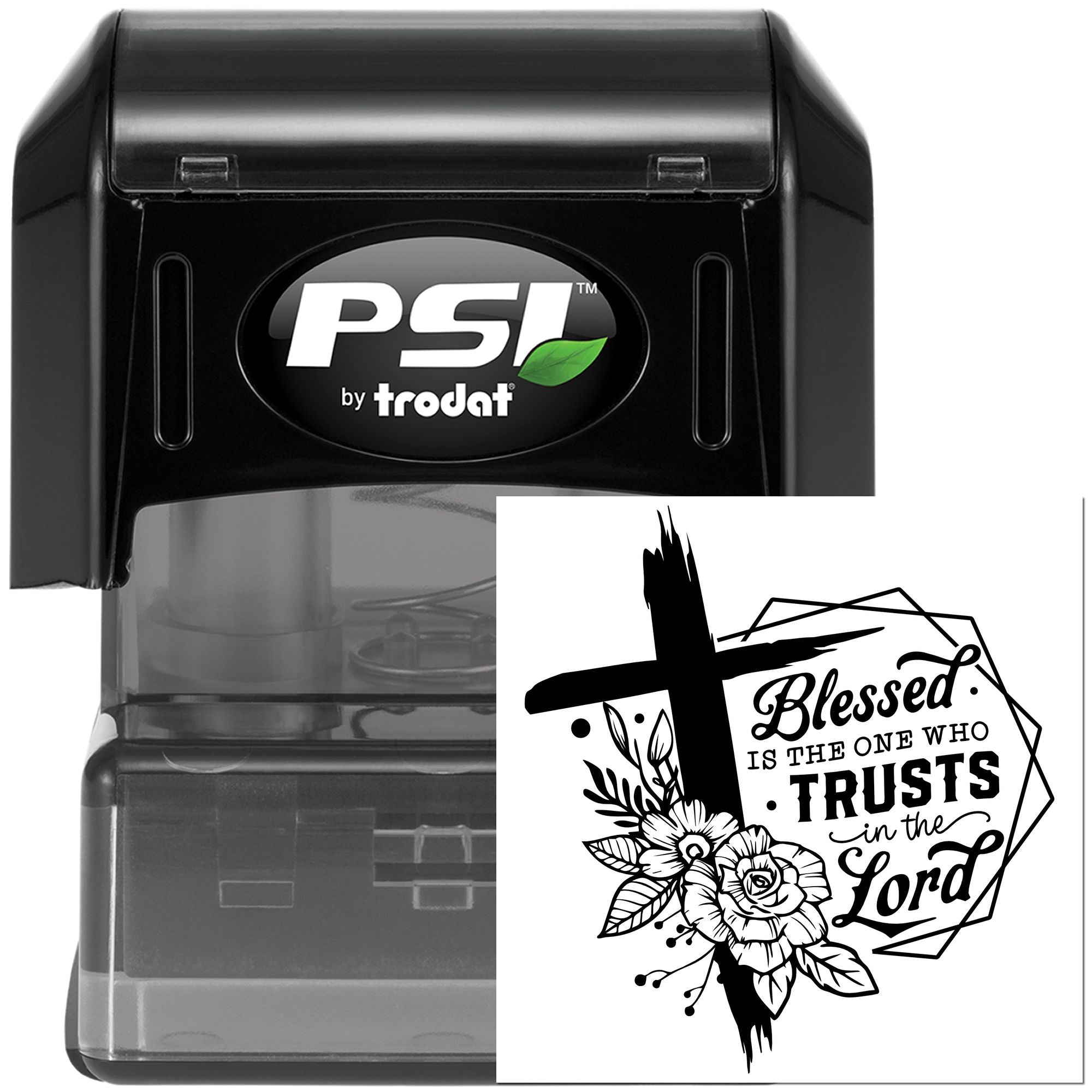 Pre-Inked Faithful Floral Cross Tag Stamp