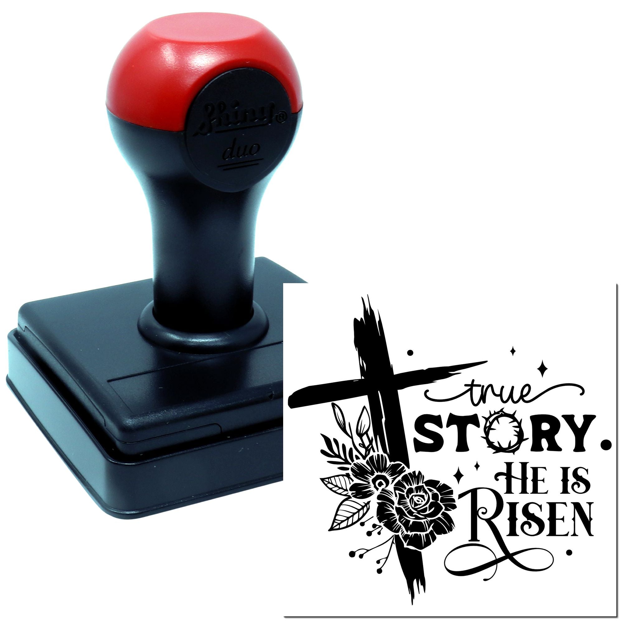 Duo Resurrection Cross Floral True Story Hand Stamp