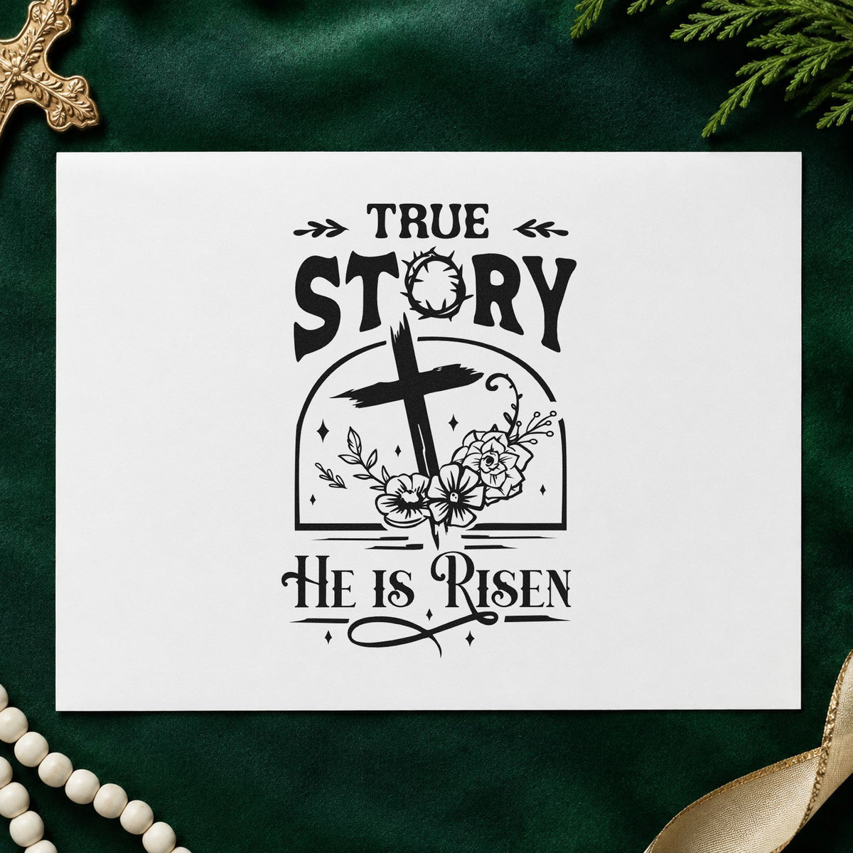 True Story Risen Arch rubber stamp printed in black ink, ready for photo border frames and similar paper crafts.