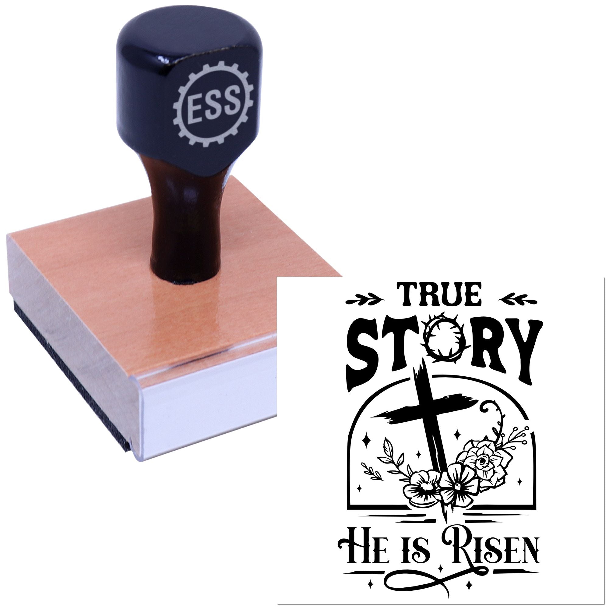 Floral Resurrection Cross Stamp – Christian Card-Making Rubber Stamp