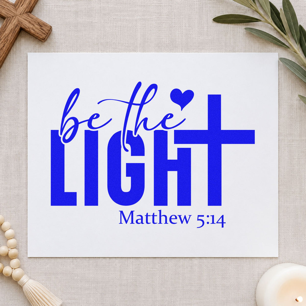 Be the Light craft stamp imprinted in blue ink on paper, a design suited to volunteer thank-yous.