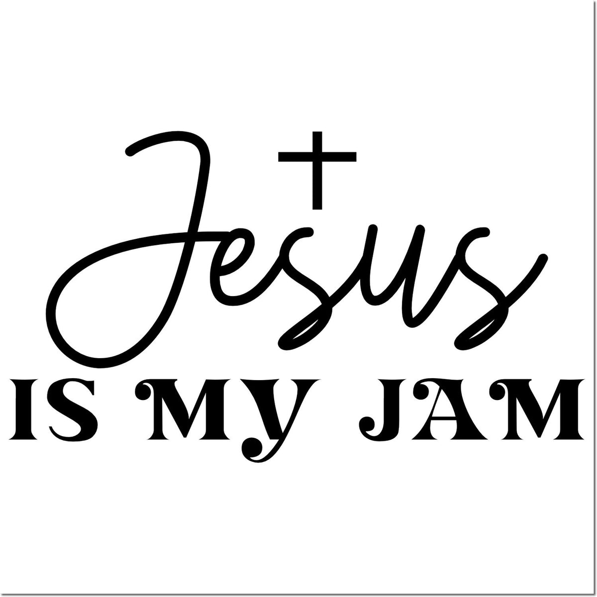 Black Jesus is my JAM stamp design with cross on white background for religious seal products