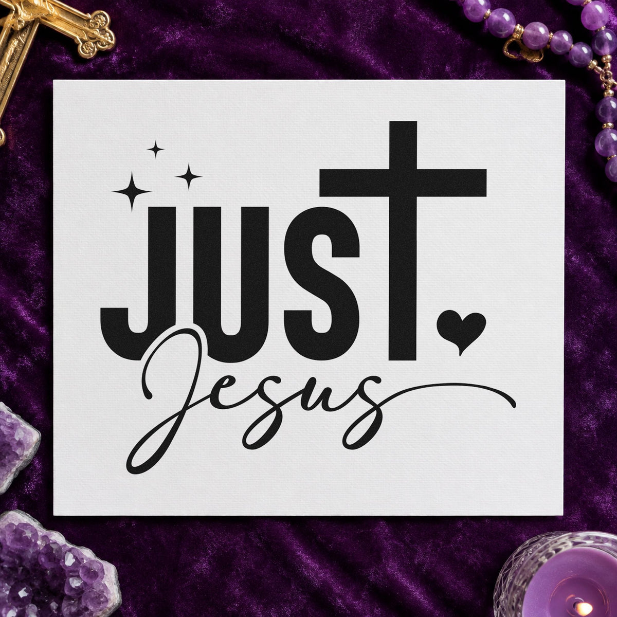 Just Jesus rubber stamp printed in black ink, ready for simple faith cards and similar paper crafts.