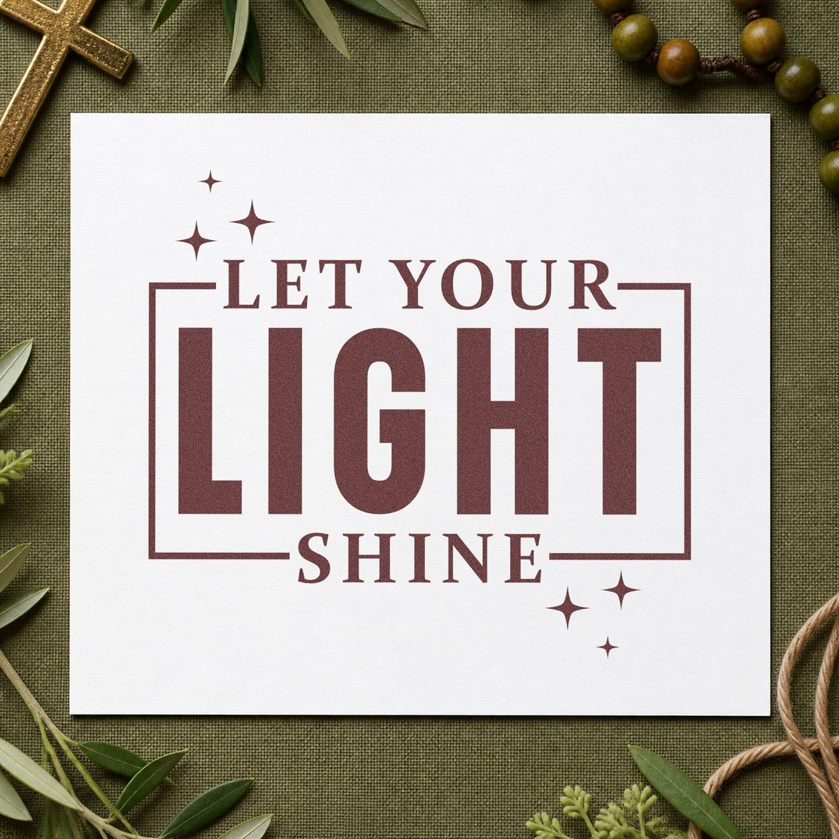 Let Your Light Shine rubber stamp printed in brown ink, ready for teacher thank-yous and similar paper crafts.