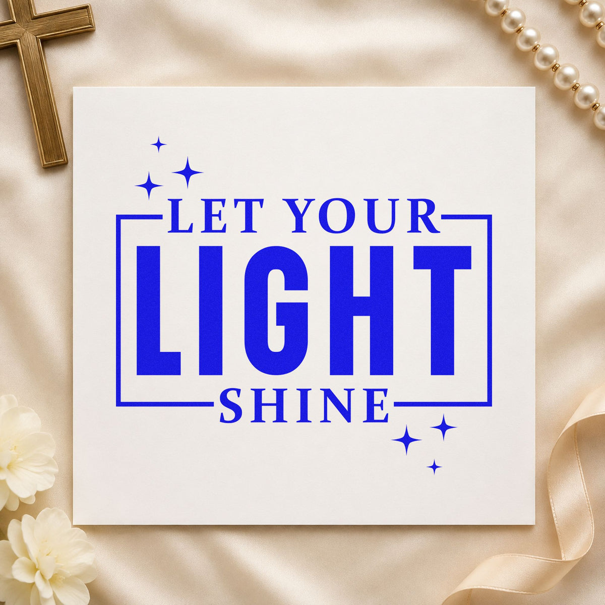 Let Your Light Shine craft stamp in blue ink on cardstock, an easy option for scrapbook service pages.