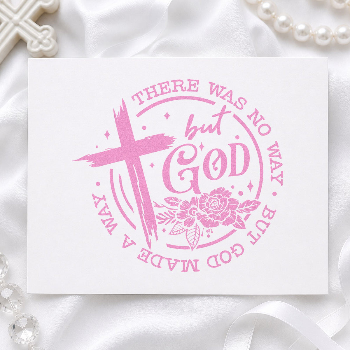 God Made a Way Rose Badge craft stamp in purple ink on cardstock, an easy option for mother's day cards.