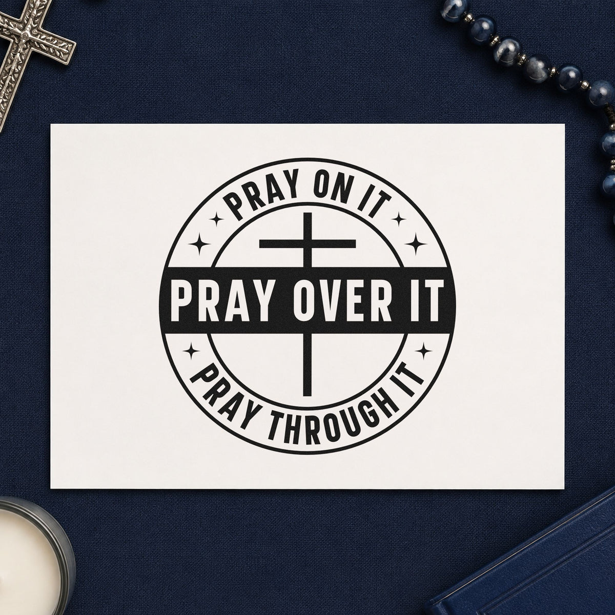 Pray on It Badge rubber stamp printed in black ink, ready for prayer badge cards and similar paper crafts.