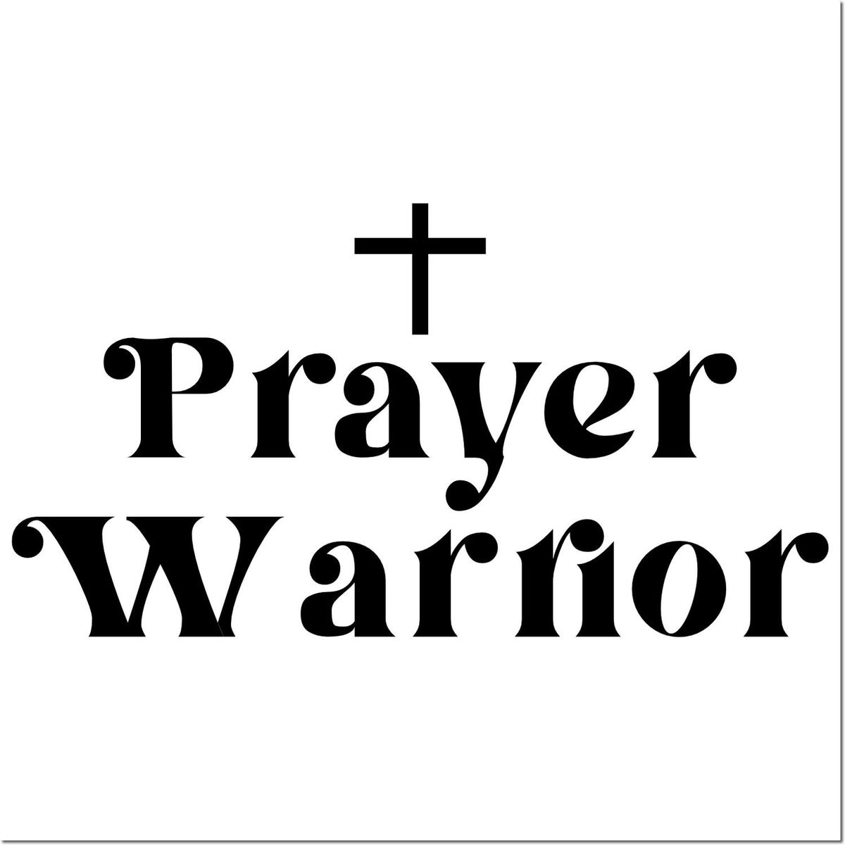 Black Prayer Warrior stamp seal design with a cross above on a white background.