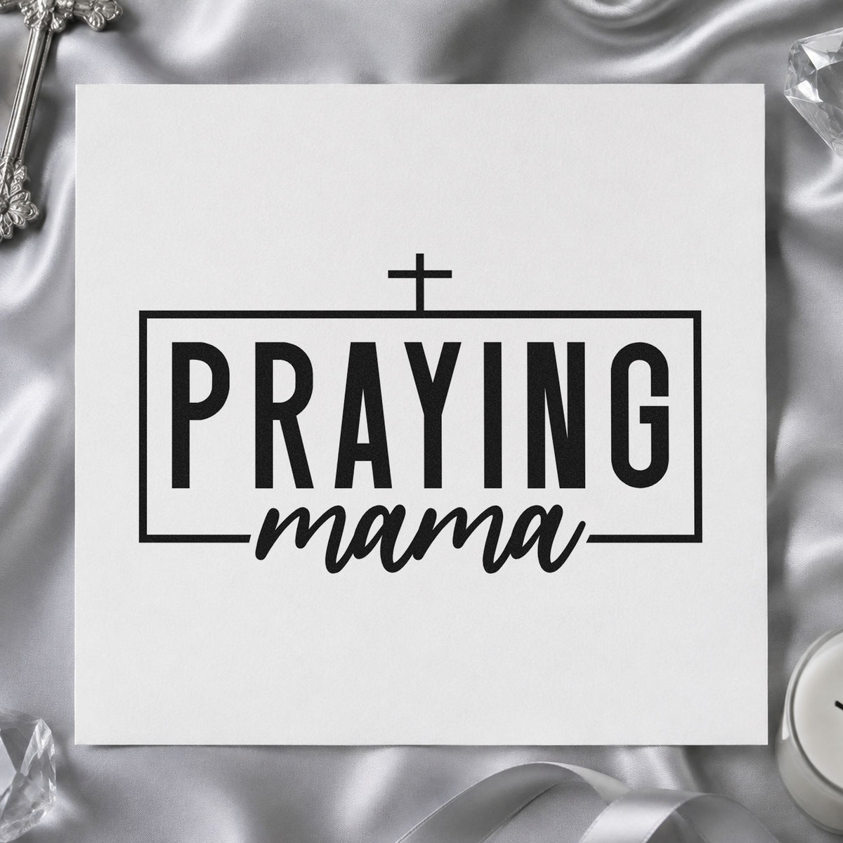 Praying Mama rubber stamp printed in black ink, ready for praying mama cards and similar paper crafts.
