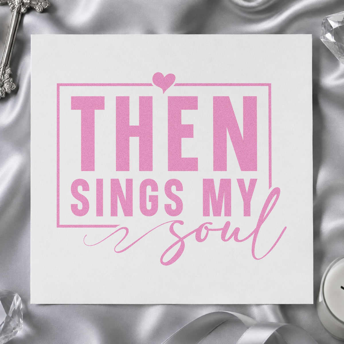 Then Sings My Soul craft stamp in purple ink on cardstock, an easy option for choir director gifts.