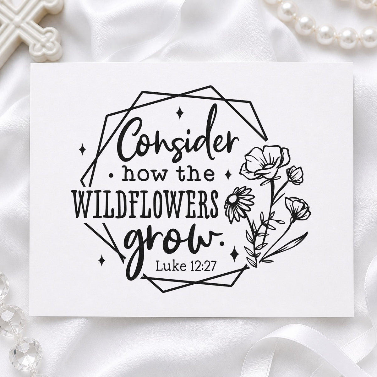 Wildflowers Geometric Frame rubber stamp printed in black ink, ready for geometric floral cards and similar paper crafts.