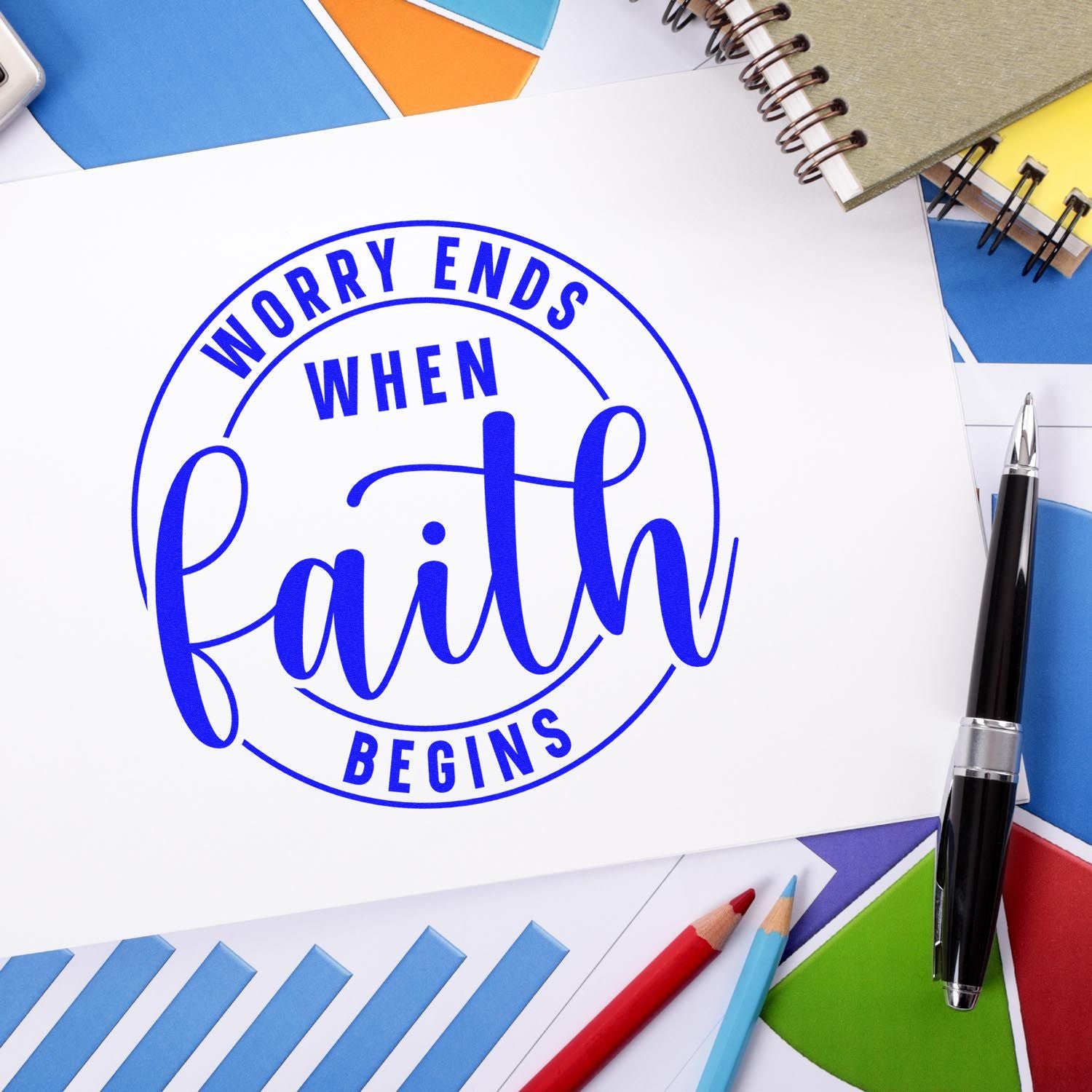 Pre-Inked Faith Over Worry Note Card Stamp