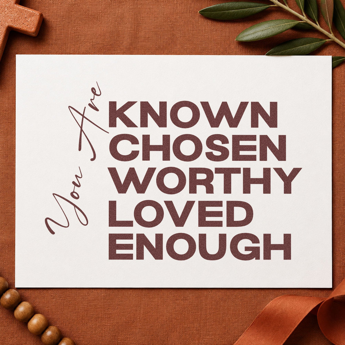 You Are Known and Loved rubber stamp printed in brown ink, ready for scrapbook portrait pages and similar paper crafts.