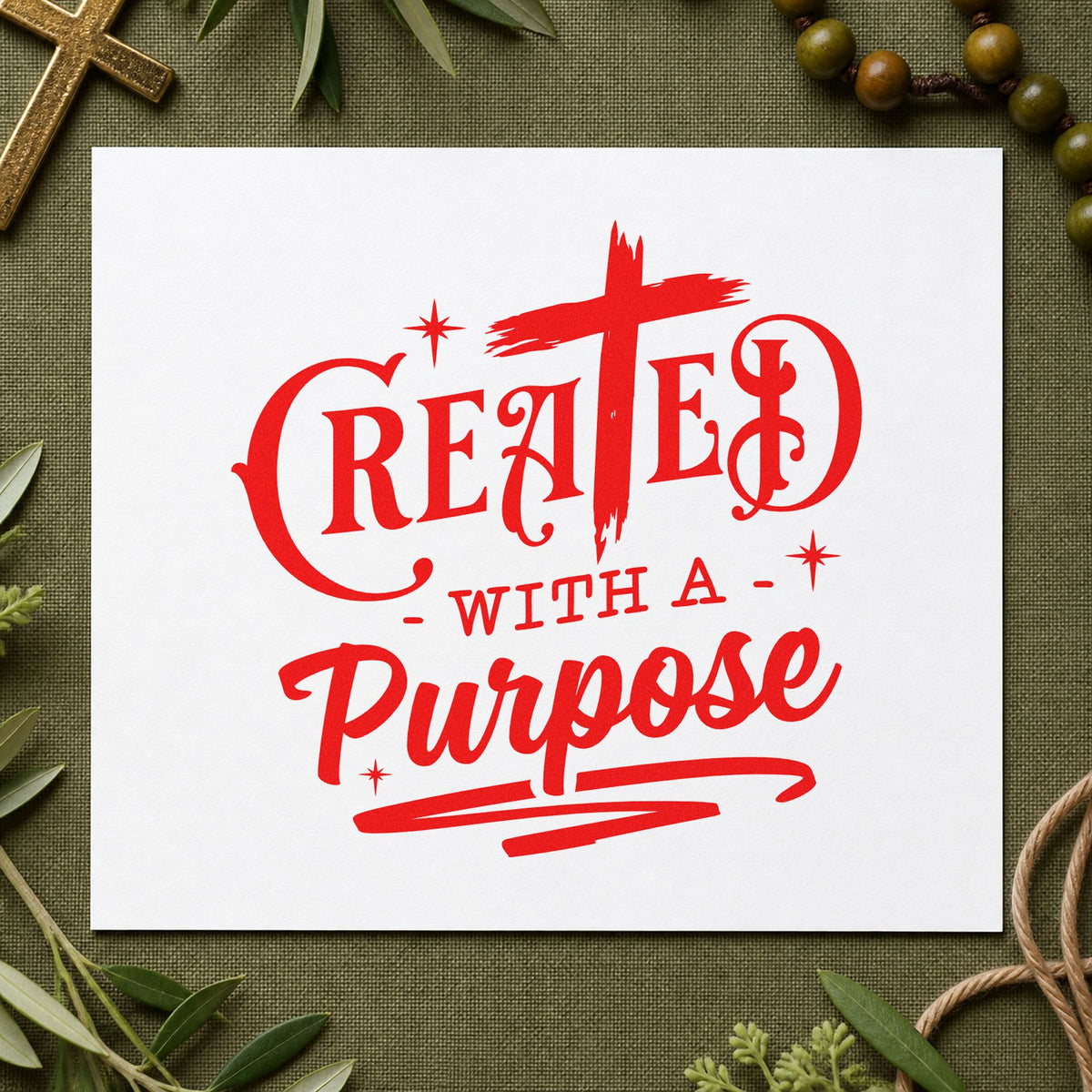 Created with a Purpose Cross rubber stamp shown in red ink, stamped for projects such as maker tag labels.