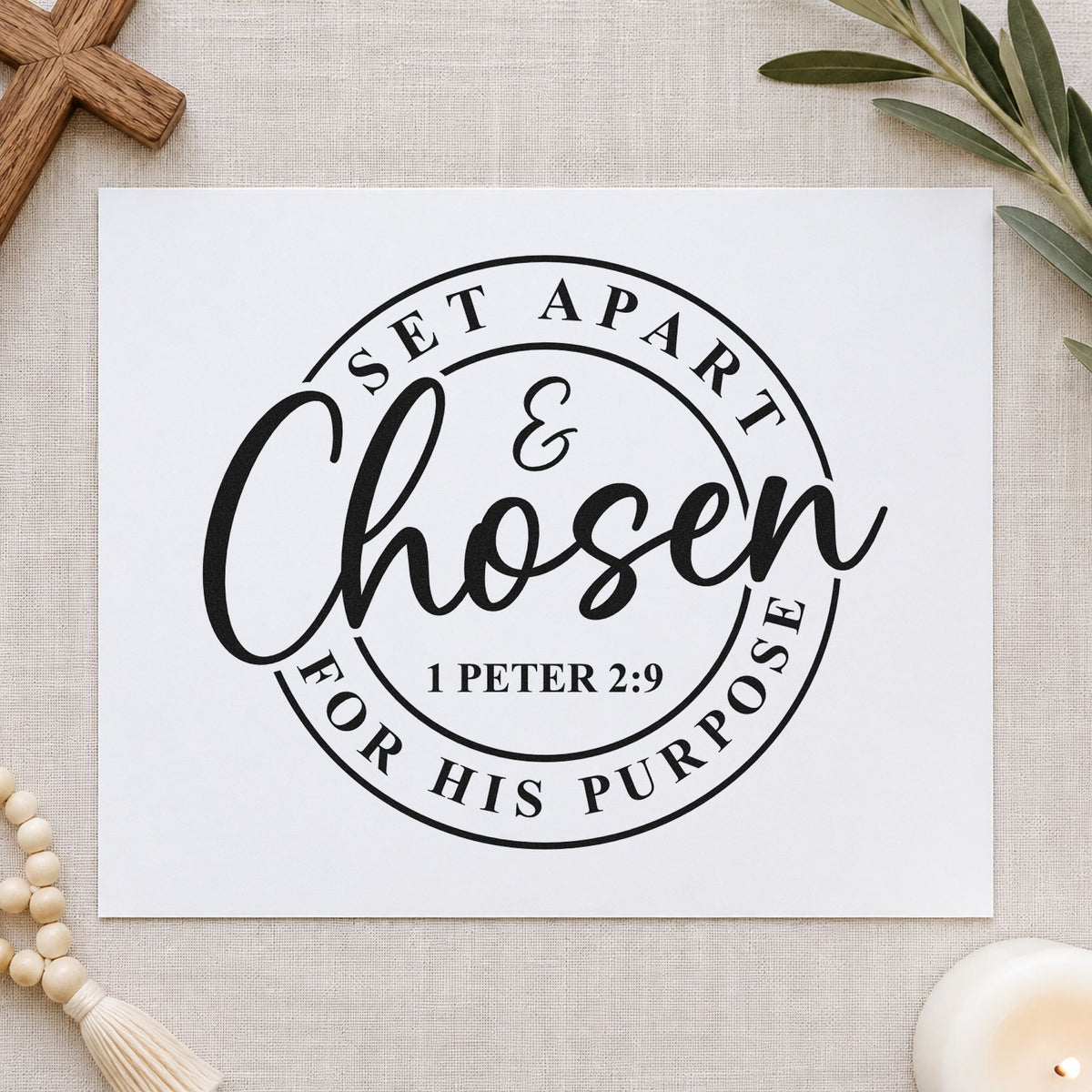 Chosen for His Purpose rubber stamp printed in black ink, ready for chosen cards and similar paper crafts.