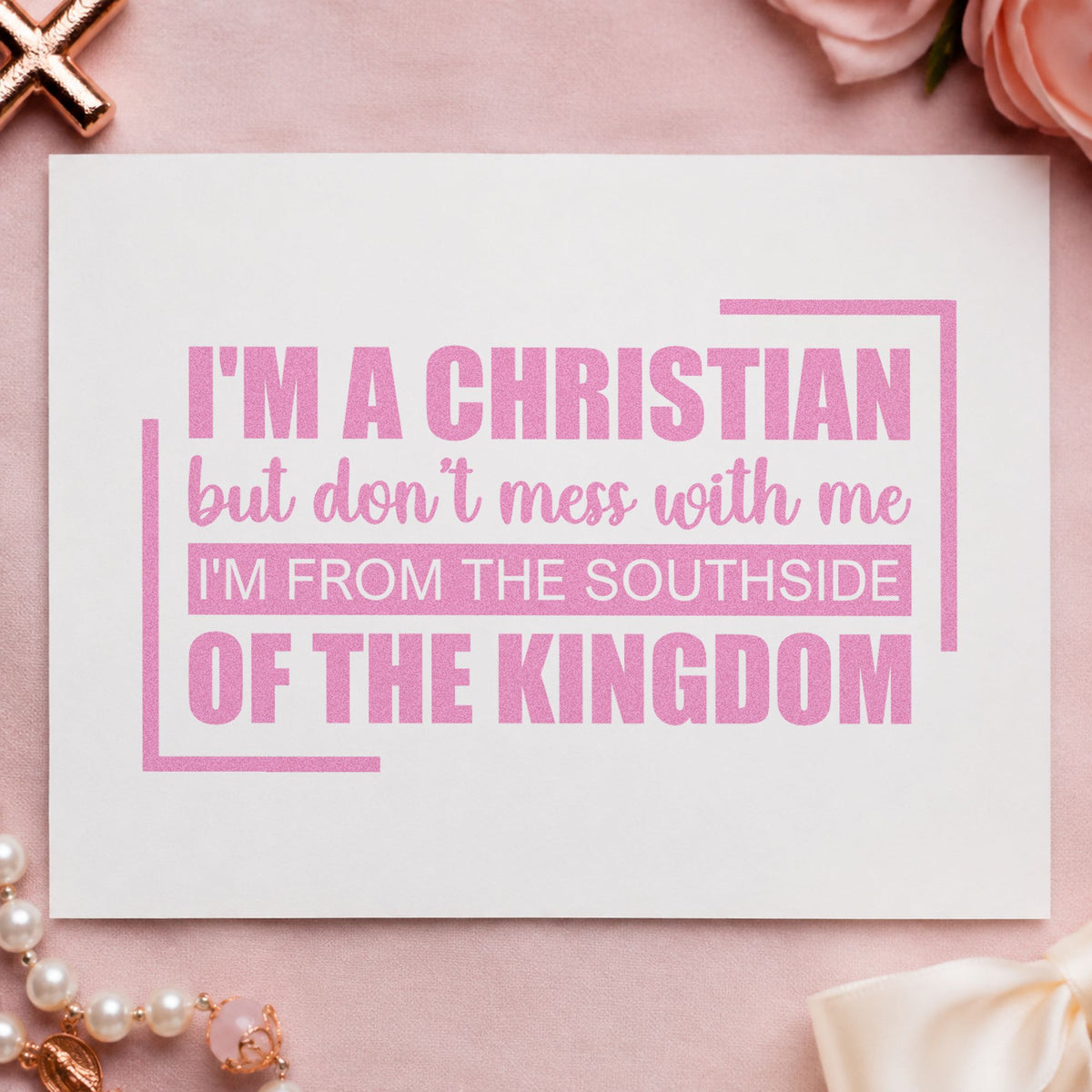 Christian from the Southside craft stamp in purple ink on cardstock, an easy option for church group humor notes.