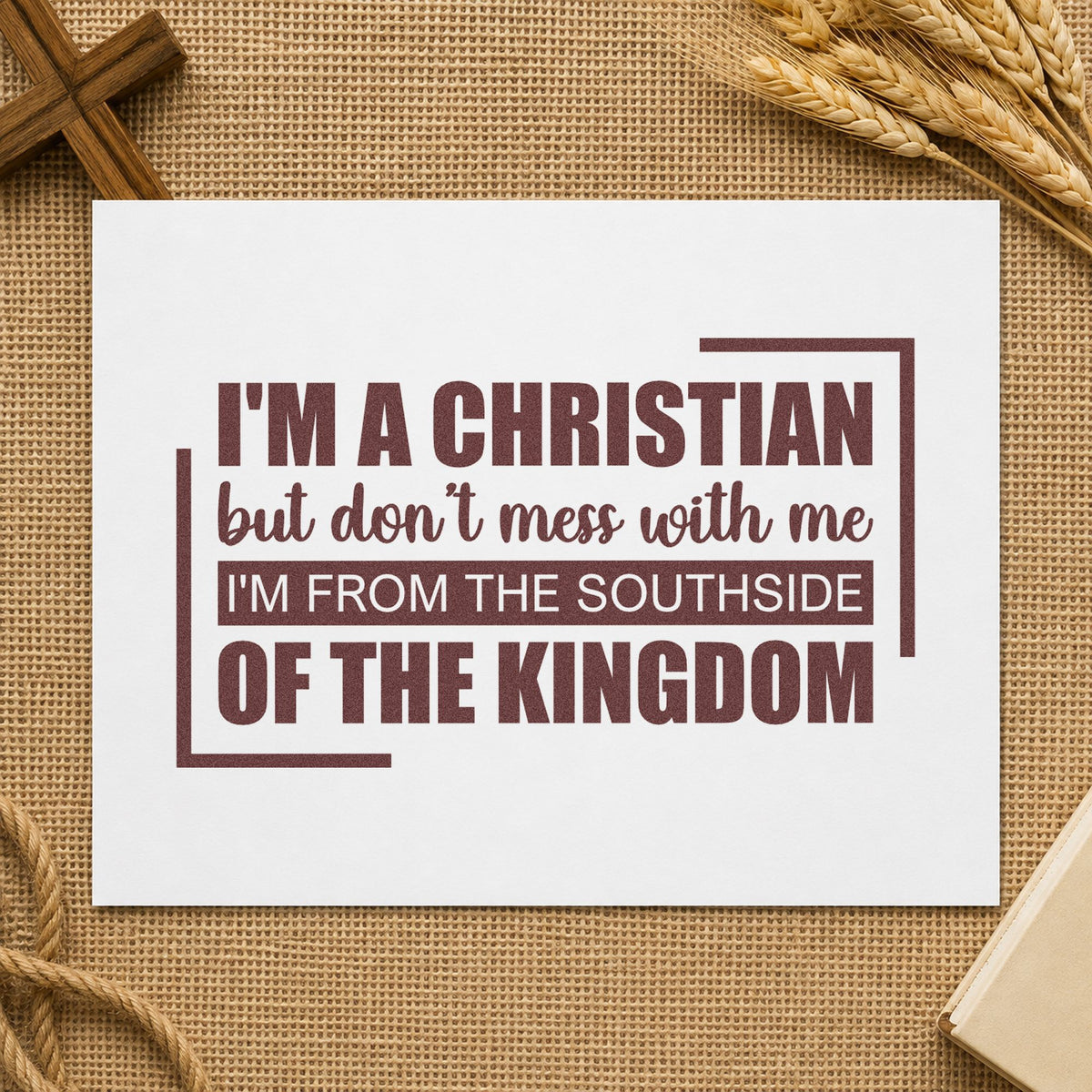 Christian from the Southside rubber stamp printed in brown ink, ready for scrapbook captions and similar paper crafts.