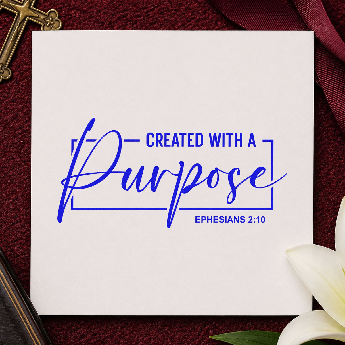 Created with a Purpose Frame craft stamp in blue ink on cardstock, an easy option for journal cover stamping.