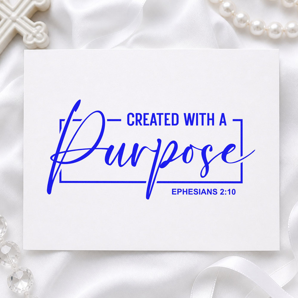 Created with a Purpose Frame craft stamp imprinted in blue ink on paper, a design suited to canvas totes.