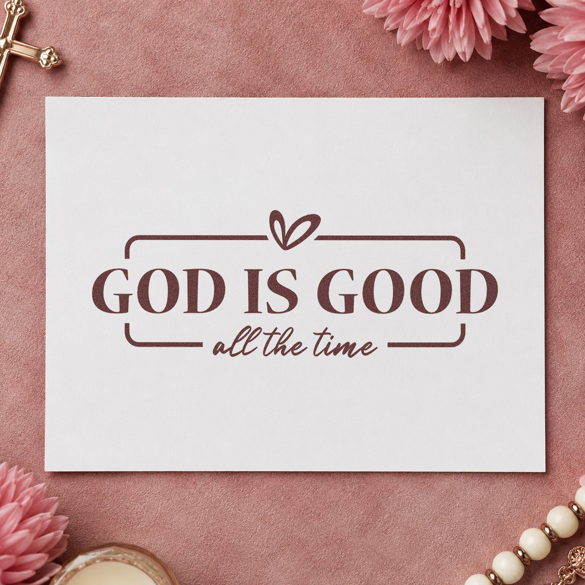 God Is Good rubber stamp printed in brown ink, ready for praise report pages and similar paper crafts.