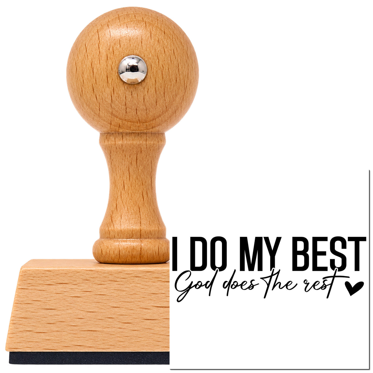 Vintage Pro beech wood stamp with a round knob handle, shown with its black I Do My Best imprint on white.