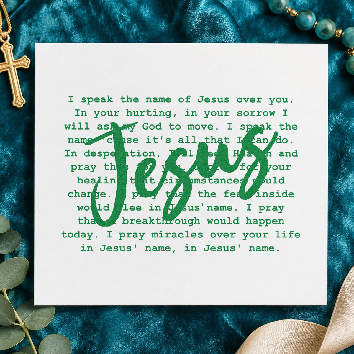 I Speak Jesus craft stamp imprint in green ink on a handmade project, one idea being framed doorway art.