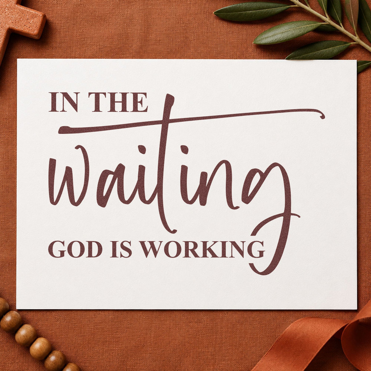 In the Waiting rubber stamp printed in brown ink, ready for before the answer pages and similar paper crafts.